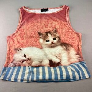 Cider Womens 2XL Pink  Kitten Graphic Tank Top Sleeveless Scoop Neck Tee